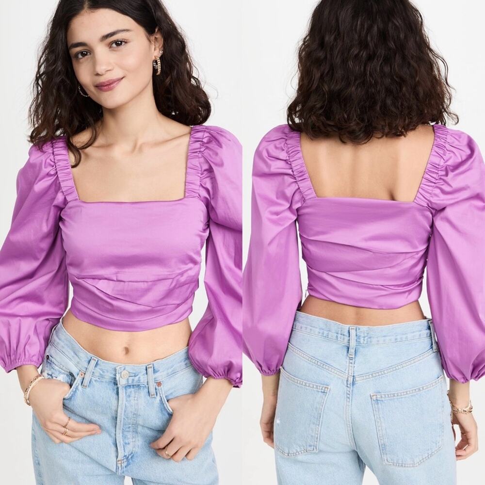 NWT Veronica Beard Vivid Orchid Cropped Square Neck Kayla Top Size 12